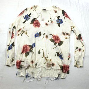 Show Me Your Mumu Women's Cliffside Distressed Florence Floral Knit Sweater Sz S